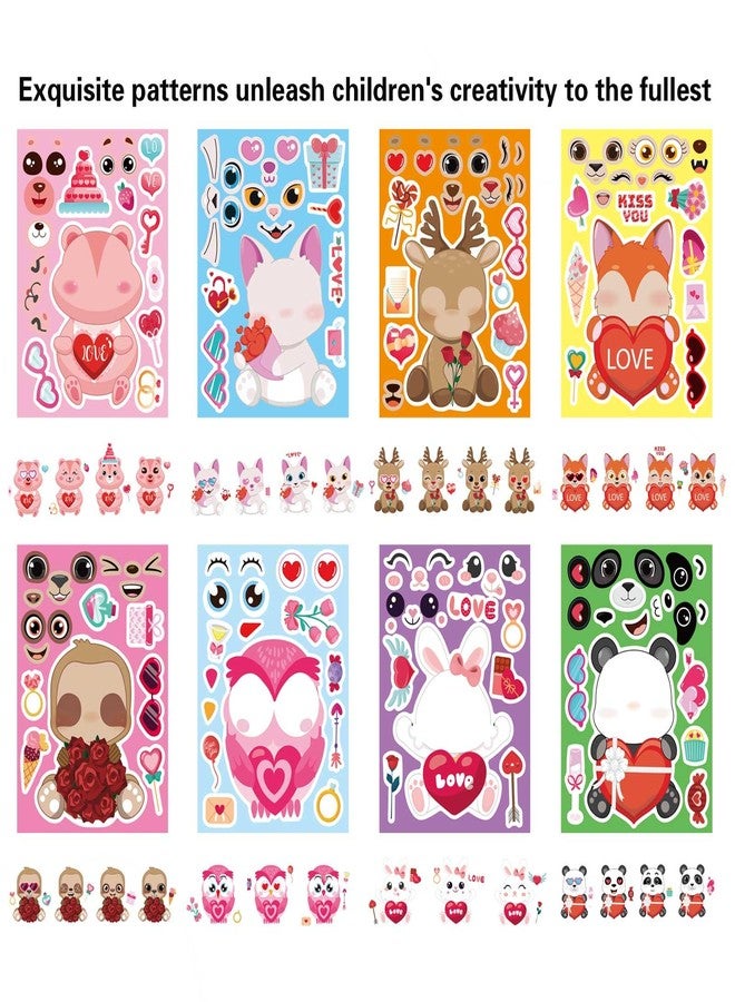 DUJAA 24 Sheets Valentine Stickers for Kids, Valentine's Day Make a Face Stickers, Make Your Own Stickers 8 Designs of Animal Owl Rabbit Bear Stickers for Boys Girls - Image 4