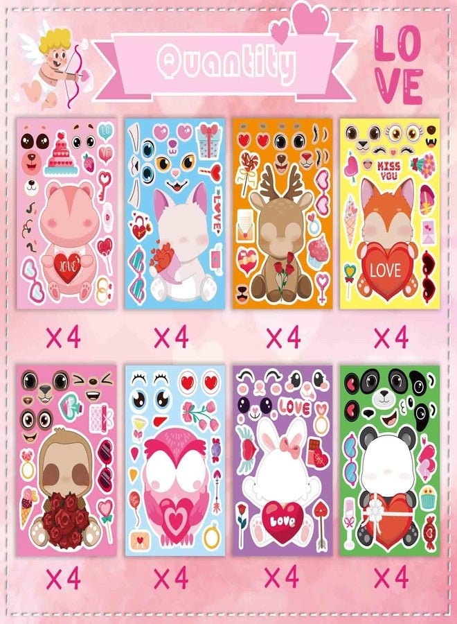 DUJAA 24 Sheets Valentine Stickers for Kids, Valentine's Day Make a Face Stickers, Make Your Own Stickers 8 Designs of Animal Owl Rabbit Bear Stickers for Boys Girls - Image 2