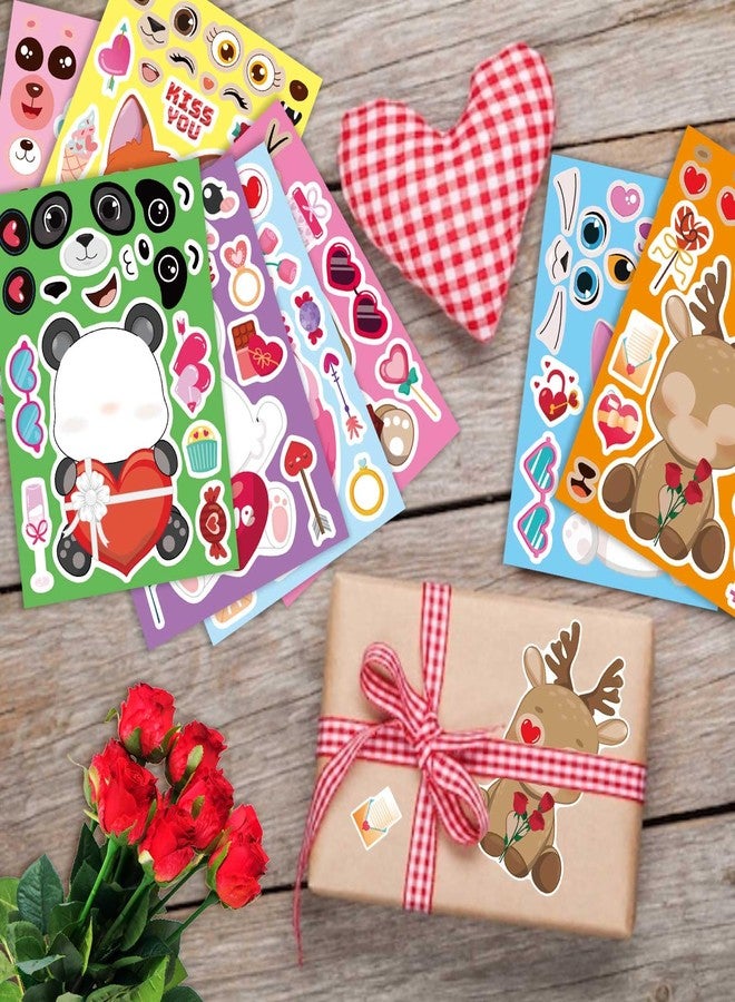 DUJAA 24 Sheets Valentine Stickers for Kids, Valentine's Day Make a Face Stickers, Make Your Own Stickers 8 Designs of Animal Owl Rabbit Bear Stickers for Boys Girls - Image 5