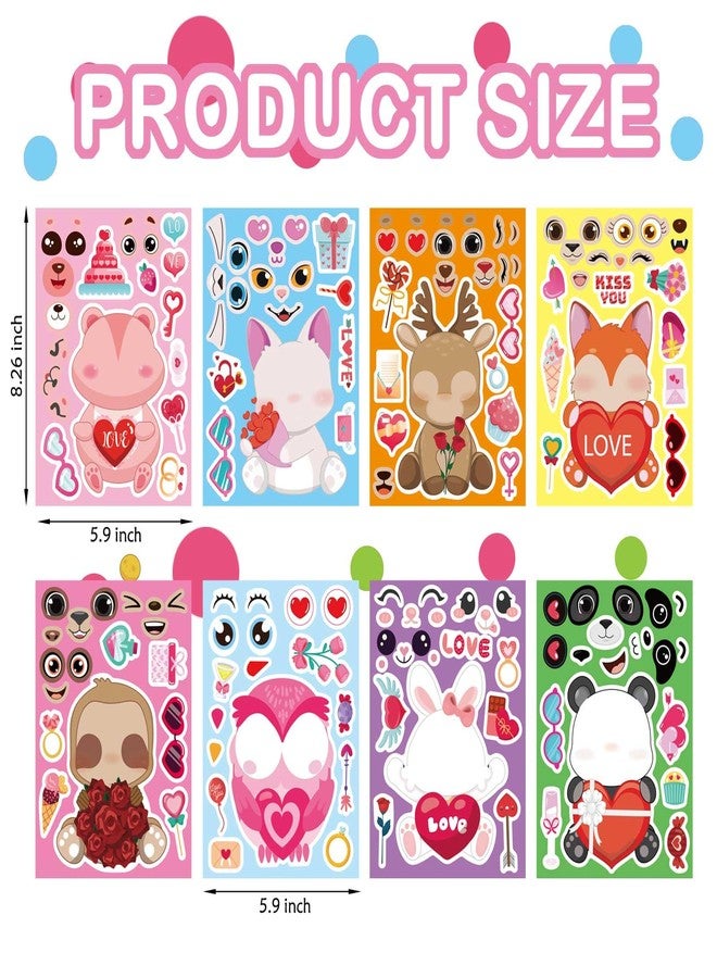 DUJAA 24 Sheets Valentine Stickers for Kids, Valentine's Day Make a Face Stickers, Make Your Own Stickers 8 Designs of Animal Owl Rabbit Bear Stickers for Boys Girls - Image 3