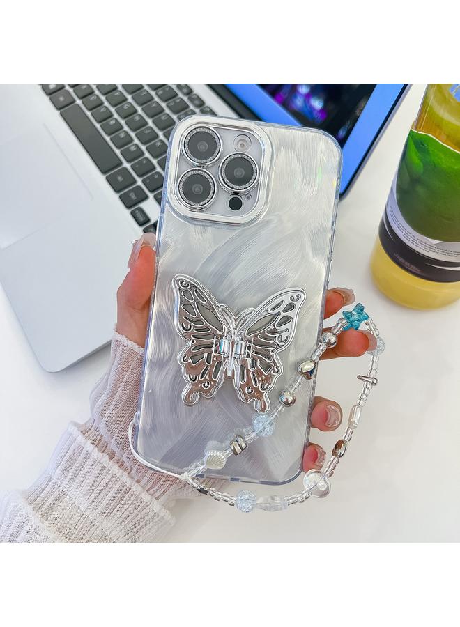 S-TOP Case For iPhone 16 Pro Plating Glitter Lens Film Texture Butterfly Holder Wristband Phone Case - Image 1