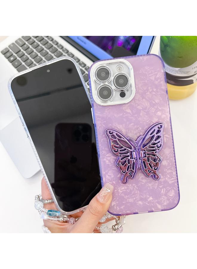 S-TOP Case For iPhone 16 Pro Plating Glitter Lens Film Texture Butterfly Holder Wristband Phone Case - Image 3