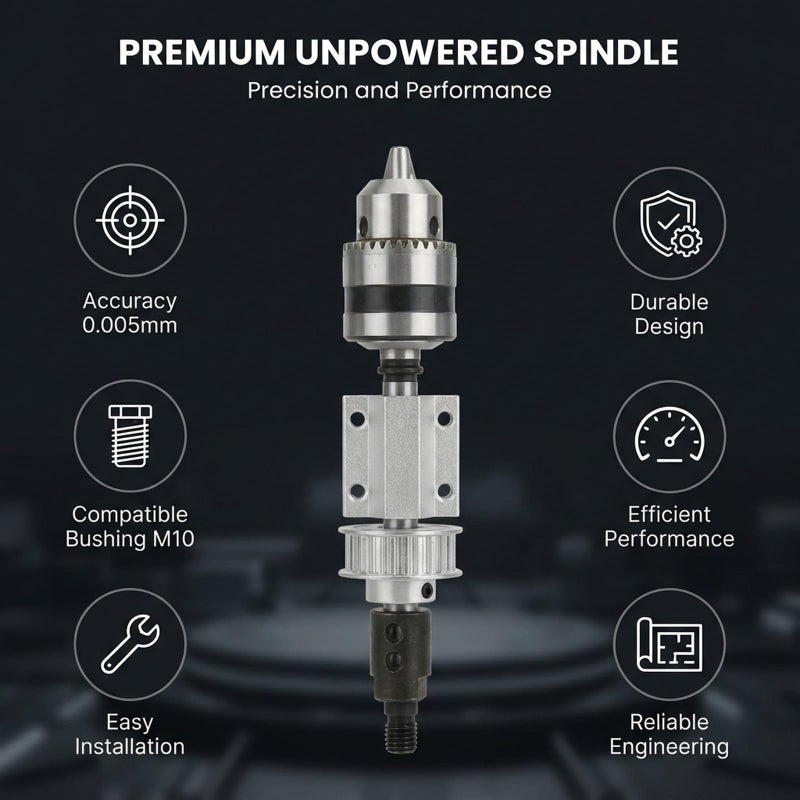 Unpowered Spindle Assembly B12 Drill Chuck M10 Shaft Double Flange Bearing 0.005mm DIY Woodworking - Image 4