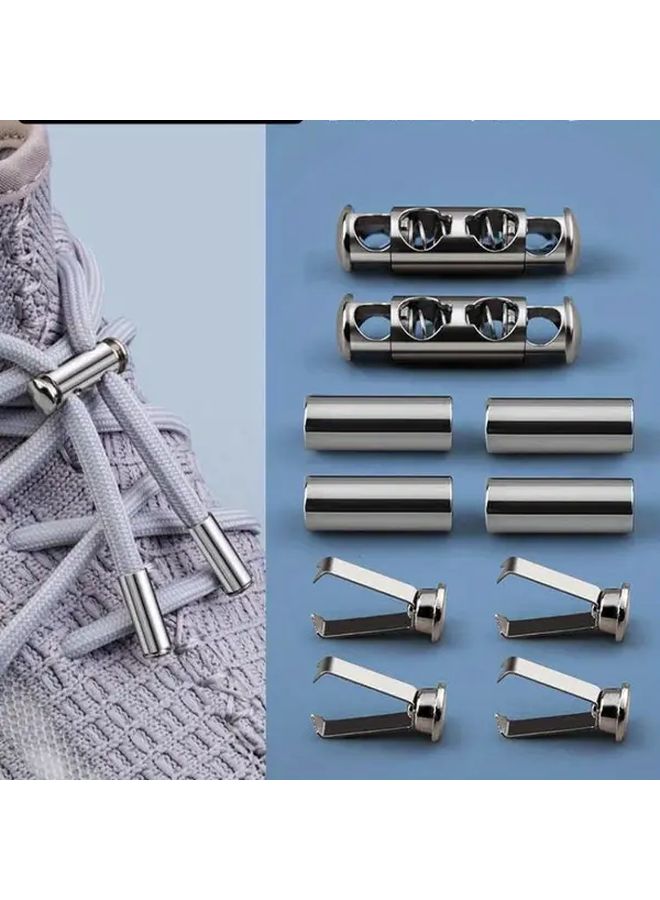 Silver Cylindrical Buckle Set No Tie Design Durable For Pants And Shoes - Image 2