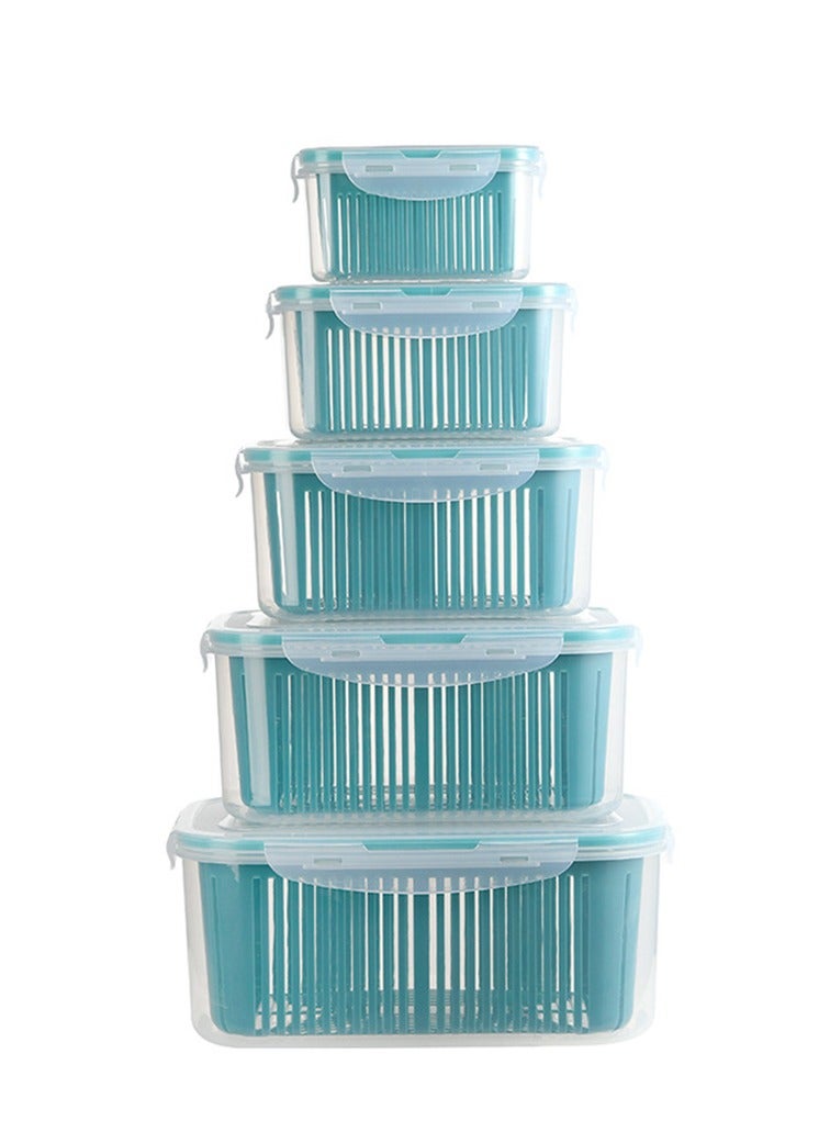 Arabest 5 Pack Fruit Storage Containers for Fridge Produce Saver Containers for Refrigerator with Drain Colander Plastic Produce Keepers Refrigerator Organizer for Vegetable Berry Salad Lettuce (Blue) - Image 1