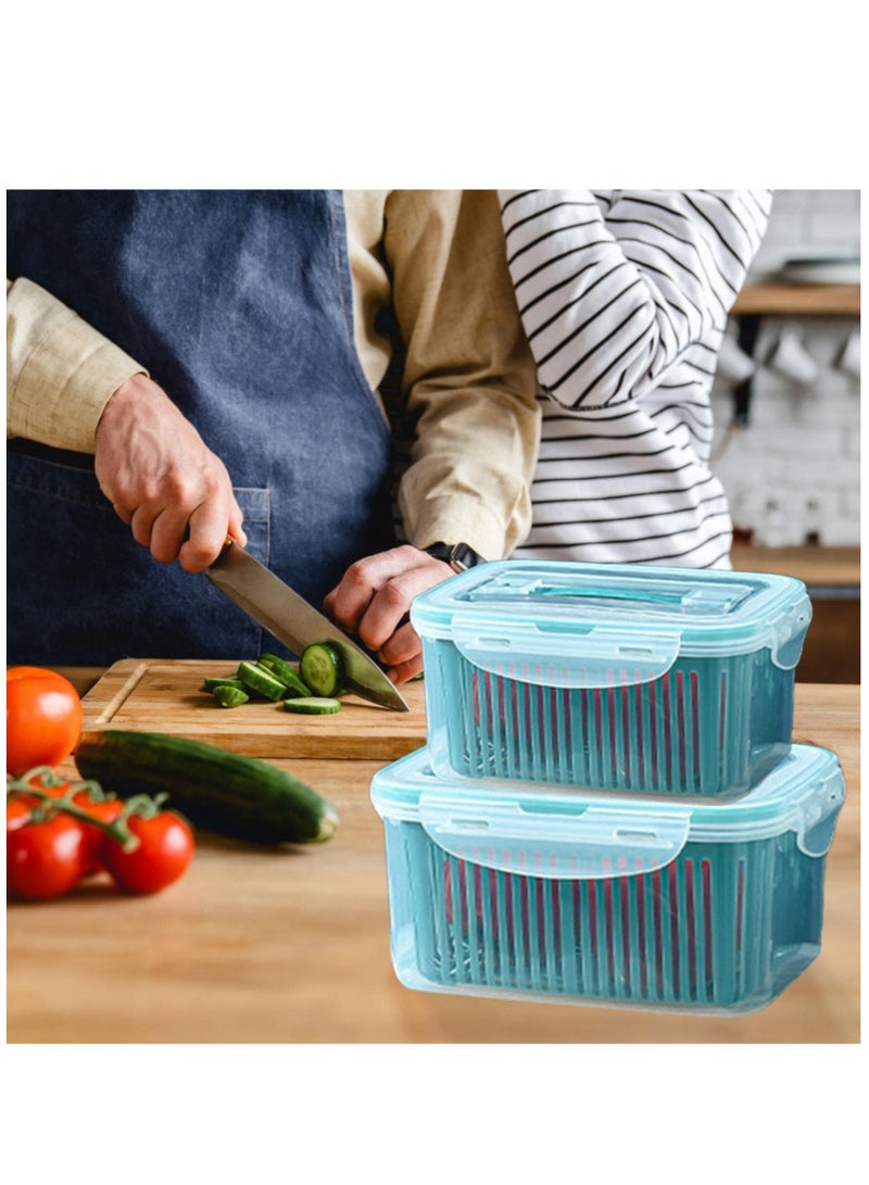 Arabest 5 Pack Fruit Storage Containers for Fridge Produce Saver Containers for Refrigerator with Drain Colander Plastic Produce Keepers Refrigerator Organizer for Vegetable Berry Salad Lettuce (Blue) - Image 2