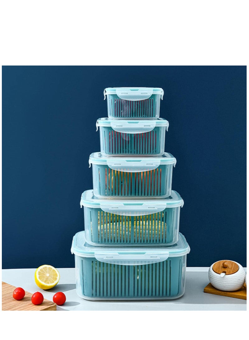 Arabest 5 Pack Fruit Storage Containers for Fridge Produce Saver Containers for Refrigerator with Drain Colander Plastic Produce Keepers Refrigerator Organizer for Vegetable Berry Salad Lettuce (Blue) - Image 5