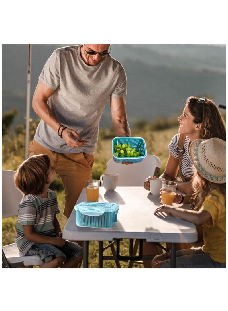 Arabest 5 Pack Fruit Storage Containers for Fridge Produce Saver Containers for Refrigerator with Drain Colander Plastic Produce Keepers Refrigerator Organizer for Vegetable Berry Salad Lettuce (Blue) - Image 3