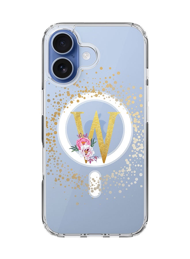 Stylizedd Classic Clear MagSafe Case for iPhone 17 , Hybrid Soft Case Flexible Edges Anti Drop TPU PC Gel Thin Transparent Cover [ Designed for iPhone 17 ] - Custom Monogram Initial Letter Floral Pattern Alphabet - W  (Clear )