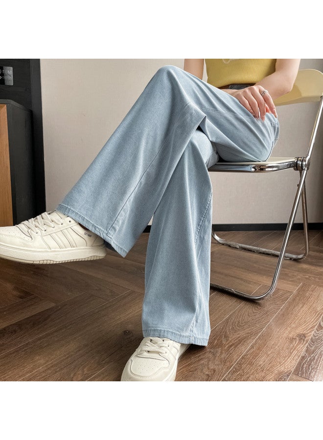 TonLion Lyocell Tencel Soft Jeans For Women - Summer Thin Loose Fit High Waist Slimming Korean Style Versatile Wide Leg Pants - Image 4