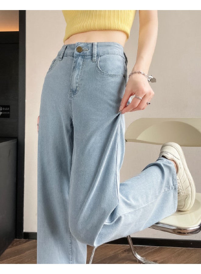 TonLion Lyocell Tencel Soft Jeans For Women - Summer Thin Loose Fit High Waist Slimming Korean Style Versatile Wide Leg Pants - Image 1