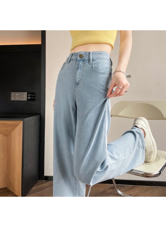 TonLion Lyocell Tencel Soft Jeans For Women - Summer Thin Loose Fit High Waist Slimming Korean Style Versatile Wide Leg Pants - Image 2