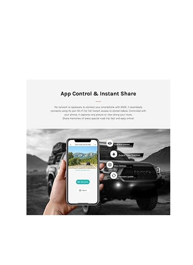 Smart Dash Cam Pro Plus Sets A500S 5MP Resolution/Free Wifi / 24-hours Parking Monitor / 140 Degree Wide View Angle/Dual Video Recording Front and Rear