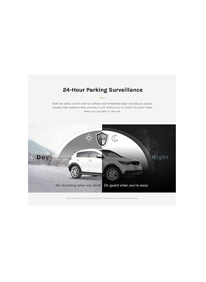 Smart Dash Cam Pro Plus Sets A500S 5MP Resolution/Free Wifi / 24-hours Parking Monitor / 140 Degree Wide View Angle/Dual Video Recording Front and Rear