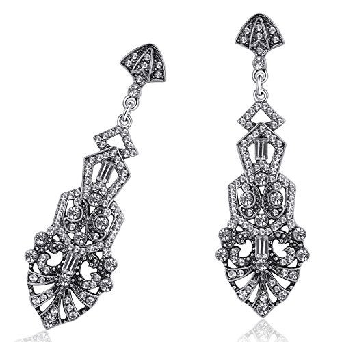 Coucoland 1920s Flapper Earrings Roaring 20s Great Gatsby Rhinestone Earrings (Stly2-Silver) - Image 4