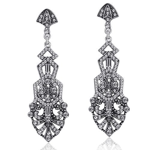 Coucoland 1920s Flapper Earrings Roaring 20s Great Gatsby Rhinestone Earrings (Stly2-Silver) - Image 1