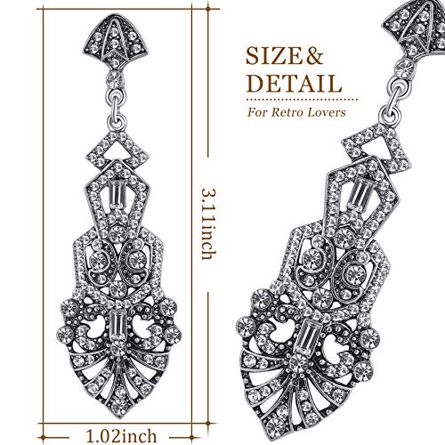 Coucoland 1920s Flapper Earrings Roaring 20s Great Gatsby Rhinestone Earrings (Stly2-Silver) - Image 3