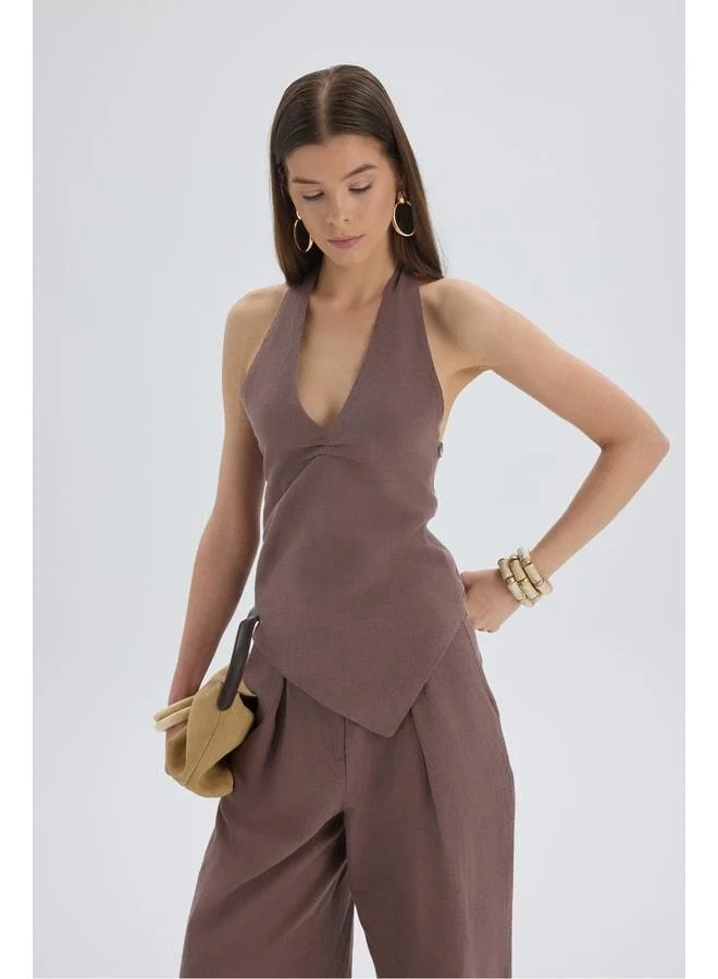 Bohemai  Onagho Neck-Tied Open Coffee Crop. for Women | Best Price UAE