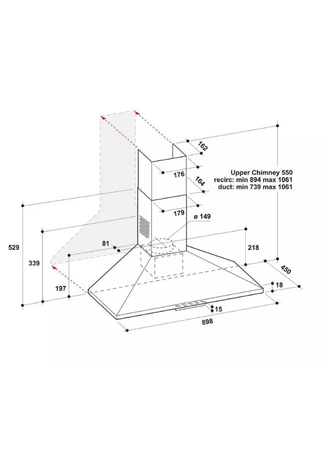 Whirlpool Hood Pyramid 90cm 2 Lights 3 Speed AKR945LIX Steel - Image 3