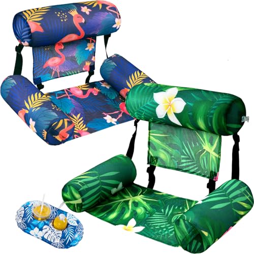 WERNNSAI Inflatable Pool Float for Adult 2 Pack Fabric Floating Pool Chair Lounge with Cup Holders Adjustable Water Hammock for Swimming Pool Beach Lake Summer Party - Image 1