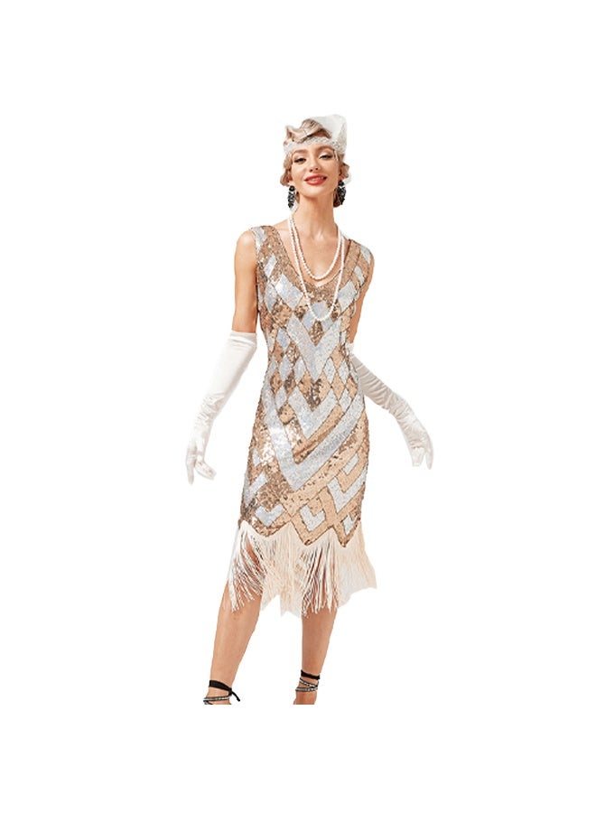 1920s Vintage Lady's Sequined Fringed Dress - The Perfect Gatsby Party Gown - Image 1