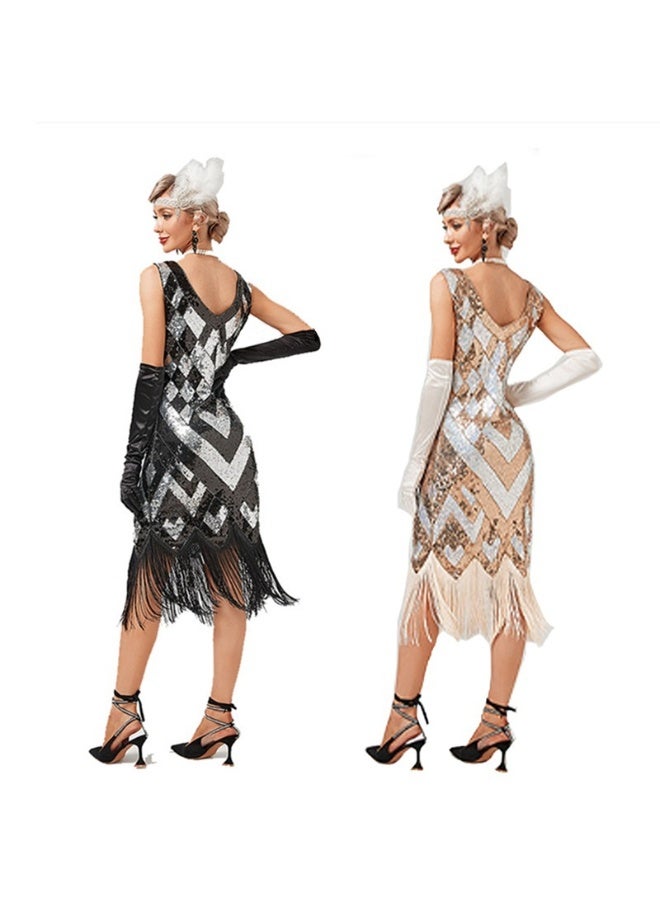 1920s Vintage Lady's Sequined Fringed Dress - The Perfect Gatsby Party Gown - Image 3