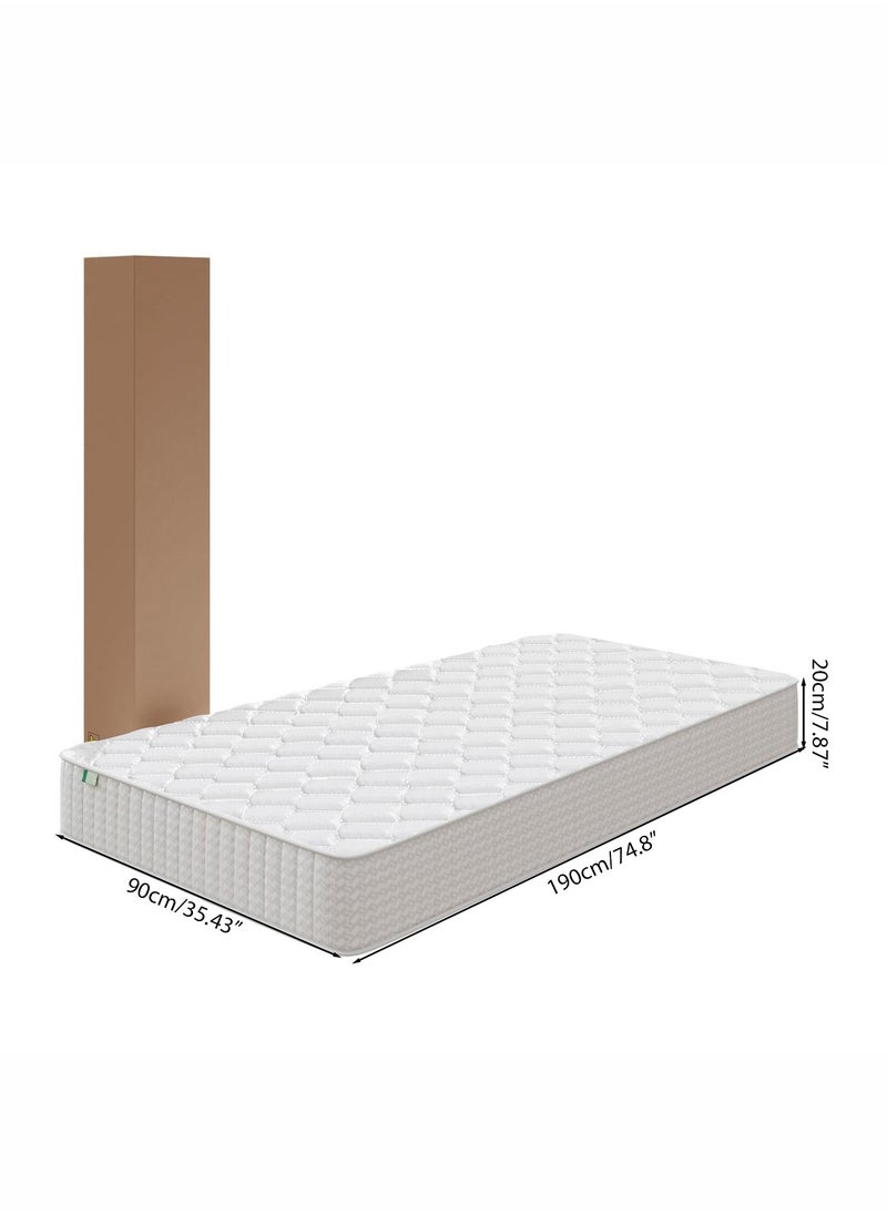 Yanara 90x190CM Pocket spring mattress, Extra Thick 20cm, High Resilience, , Independent Coils, Distributes Body Pressure, Breathable, High Quality Spring, Breathable, Quiet, No Bottoming Out, High Durability, Parallel Arrangement, Compressed Packaging