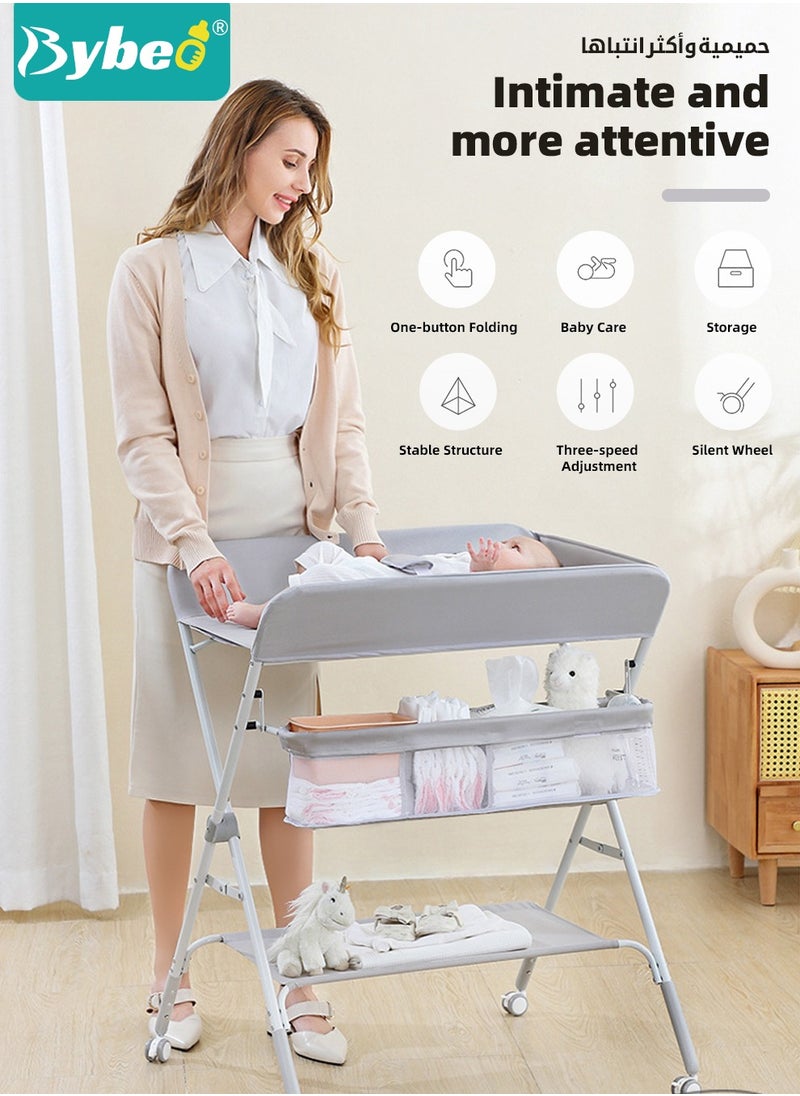 Bybeo - Baby Changing Table,Portable Diaper Dresser-Change Station for Infant,Foldable Nursing Tables,Mobile Nursery Organizer for Newborns and Infants,with Adjustable Heights,Toy Rack,Double Shelves - Image 1