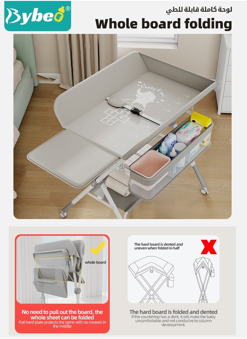 Bybeo - Baby Changing Table,Portable Diaper Dresser-Change Station for Infant,Foldable Nursing Tables,Mobile Nursery Organizer for Newborns and Infants,with Adjustable Heights,Toy Rack,Double Shelves - Image 1