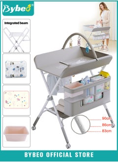 Baby Changing Table,Portable Diaper Dresser-Change Station for Infant,Foldable Nursing Tables,Mobile Nursery Organizer for Newborns and Infants,with Adjustable Heights,Toy Rack,Double Shelves