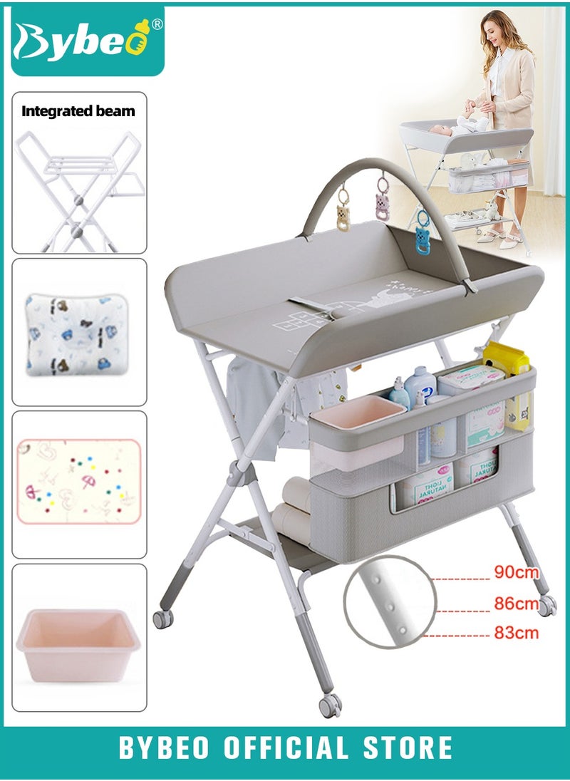 Bybeo - Baby Changing Table,Portable Diaper Dresser-Change Station for Infant,Foldable Nursing Tables,Mobile Nursery Organizer for Newborns and Infants,with Adjustable Heights,Toy Rack,Double Shelves - Image 1