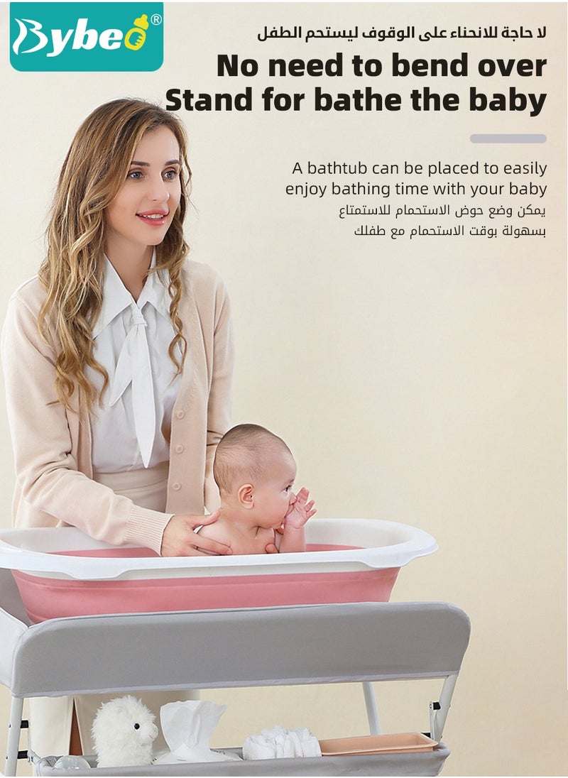 Bybeo - Baby Changing Table,Portable Diaper Dresser-Change Station for Infant,Foldable Nursing Tables,Mobile Nursery Organizer for Newborns and Infants,with Adjustable Heights,Toy Rack,Double Shelves - Image 1