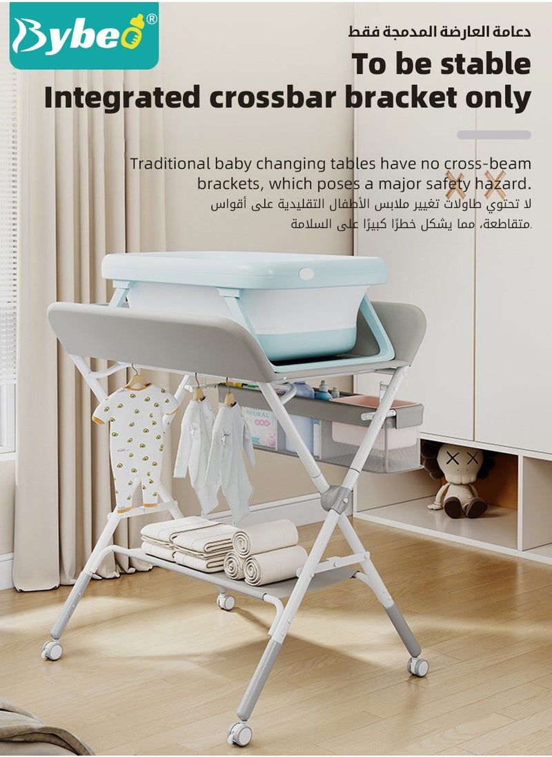 Bybeo - Baby Changing Table,Portable Diaper Dresser-Change Station for Infant,Foldable Nursing Tables,Mobile Nursery Organizer for Newborns and Infants,with Adjustable Heights,Toy Rack,Double Shelves - Image 1