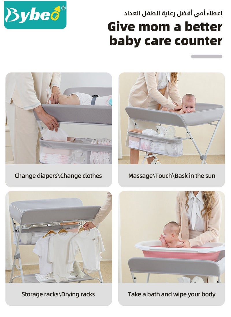 Bybeo - Baby Changing Table,Portable Diaper Dresser-Change Station for Infant,Foldable Nursing Tables,Mobile Nursery Organizer for Newborns and Infants,with Adjustable Heights,Toy Rack,Double Shelves - Image 1