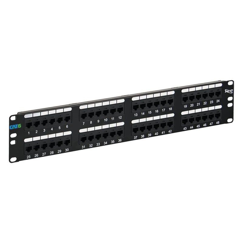 ICC CAT6 Patch Panel UL Listed PoE Rated Gigabit Applications Rackmount 48 Port 2U 19Inch Network Patch Panel with Rear 110 IDC Terminal Blocks for Gigabit Network Switch Black