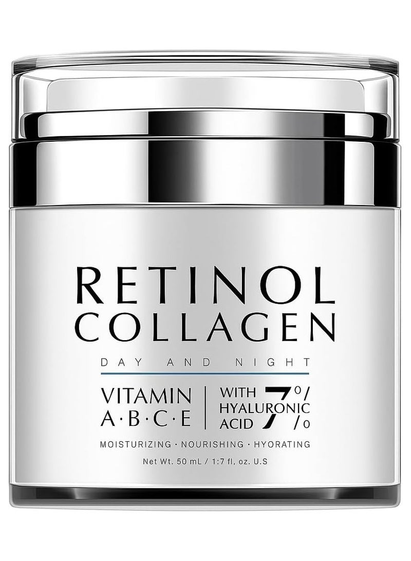 NowNoon Retinol Collagen Day & Night Cream – Anti-Aging Moisturizer with Vitamins A, B, C, E & Hyaluronic Acid – Firming, Hydrating, Women & Men Nourishing Face Cream – 50ml - Image 1