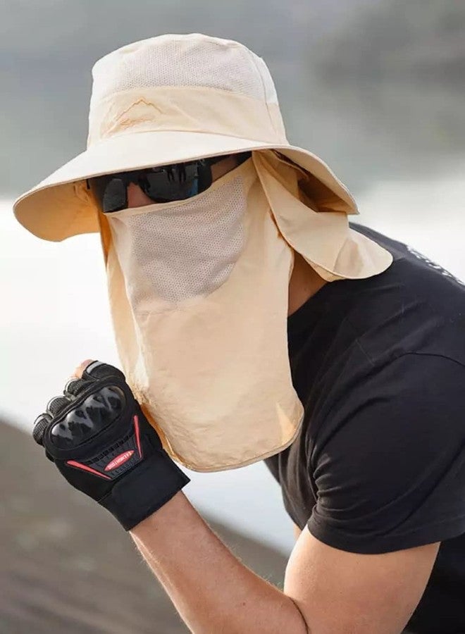Zeki Fashion Summer Outdoor Sun Protection Fishing Cap Neck Face Flap Hat Wide Brim for Women (Beige) - Image 2