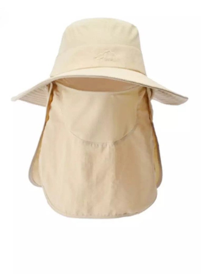 Zeki Fashion Summer Outdoor Sun Protection Fishing Cap Neck Face Flap Hat Wide Brim for Women (Beige) - Image 1