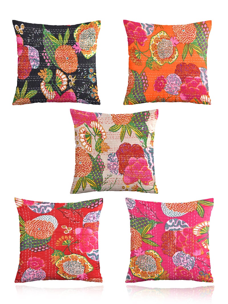 STLYZ Round Rajasthani Cushion Cover 16x16 inch Embroidered Ethnic Khadi Round Cushion Cover Elephant Design Set of 5 Multicolor, 16x16 Inch (Pack of 5) (Multi Square) - Image 2