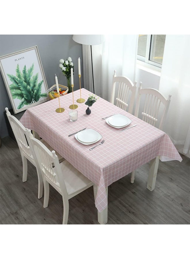 مفرش طاولة مستطيل من البلاستيك عالي الجودة مقاس 137x183 سم | نقشة مربعات غينهام الكلاسيكية | مفرش مقاوم للماء والزيت والبقع | مثالي للمطبخ والنزهات والحفلات لون بينك - Image 1