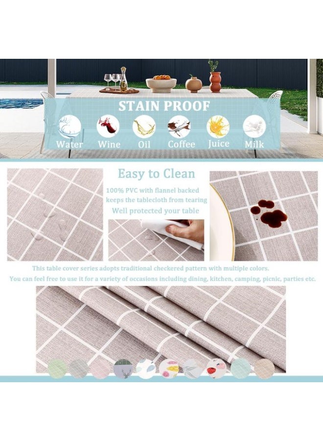 مفرش طاولة مستطيل من البلاستيك عالي الجودة مقاس 137x183 سم | نقشة مربعات غينهام الكلاسيكية | مفرش مقاوم للماء والزيت والبقع | مثالي للمطبخ والنزهات والحفلات لون بينك - Image 3