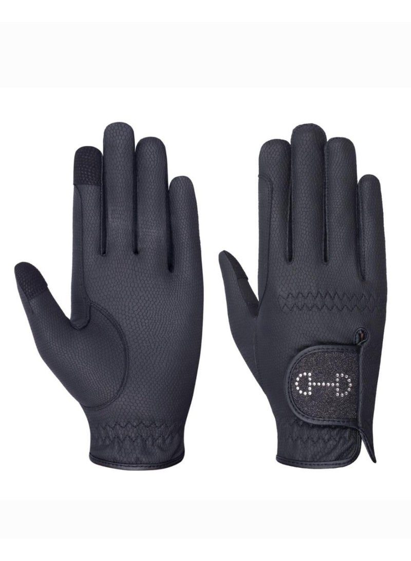 FZ Women's Black Riding Gloves with BlingBling Detail