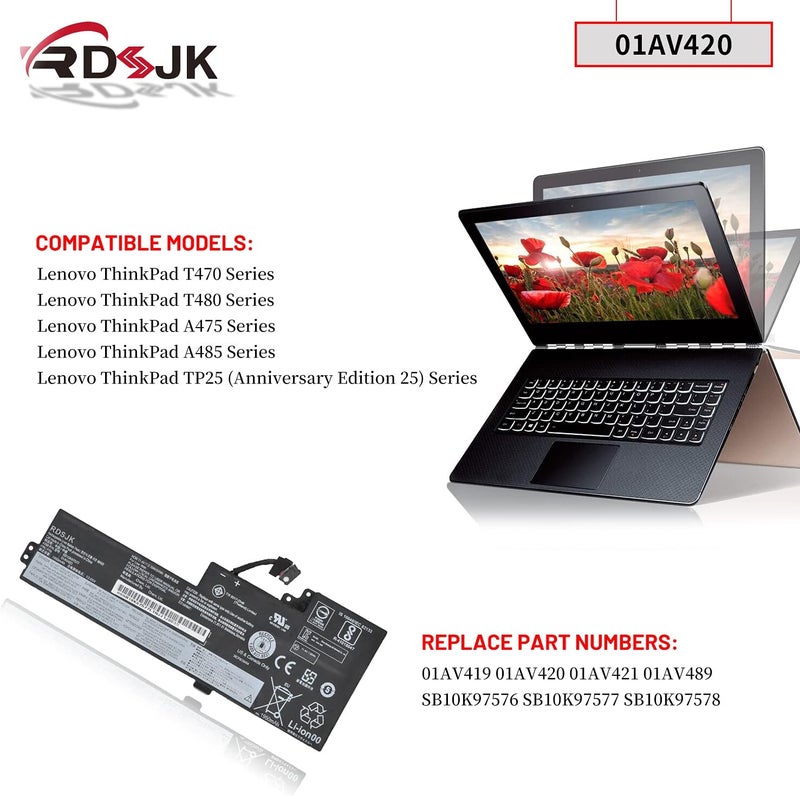 01AV420 01AV421 01AV489 01AV419 Laptop Battery for Lenovo ThinkPad T470 20HE T480 A475 A485 TP25(Anniversary Edition 25) Series SB10K97576 SB10K97577 SB10K97578 11.4V/11.46V 24Wh(Built-in Battery) - Image 3