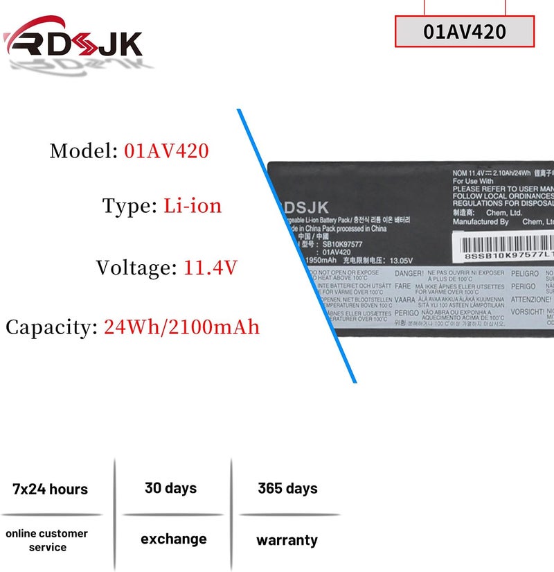 01AV420 01AV421 01AV489 01AV419 Laptop Battery for Lenovo ThinkPad T470 20HE T480 A475 A485 TP25(Anniversary Edition 25) Series SB10K97576 SB10K97577 SB10K97578 11.4V/11.46V 24Wh(Built-in Battery) - Image 2