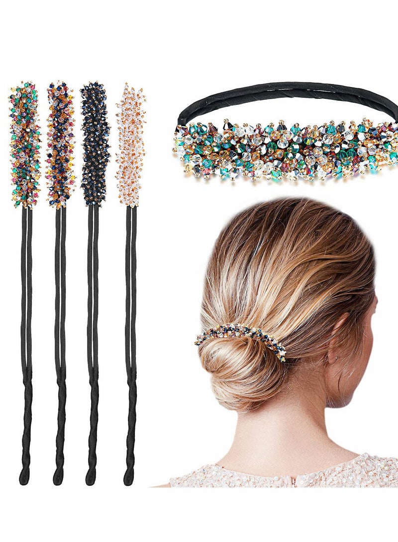 Excefore Rhinestone Hair Bun Maker 4Pcs Magic Styling Deft Elegant Easy for Convenient Hairstyle Tool DIY Accessories Women Girls - Image 1