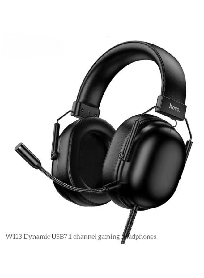 هوكو سماعة ألعاب لاسلكية وسلكية W113 مزودة بميكروفون  مع كابل صوت وسماعات رأس محيطية للكمبيوتر الشخصي - Image 1