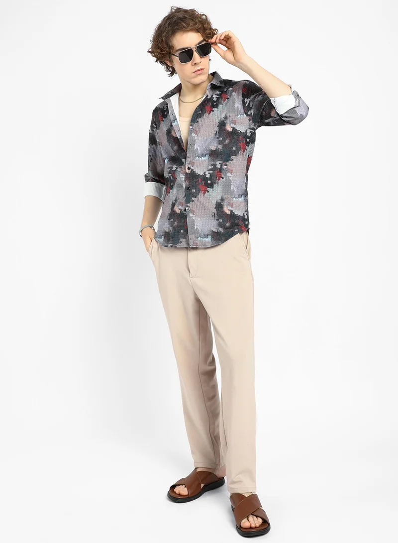 كامبوس سوترا Men's Charcoal Grey & Venetian Red Artistic-Blur Shirt
