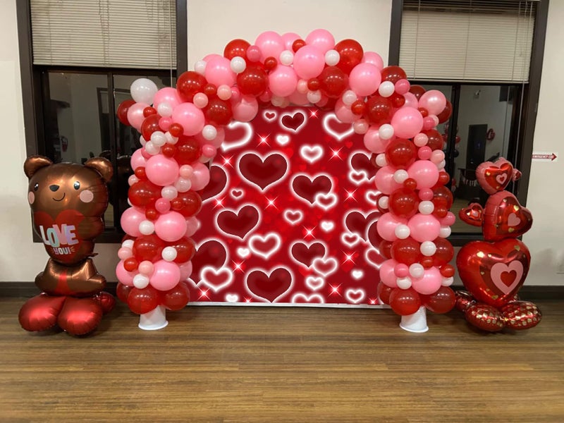 CINRAY Red Heart Photo Backdrop 7x5FT Valentines Decorations Early 2000s Background for Photography 90s Women Happy Birthday Banner Old School Valentines Selfile Wall Decor - Image 3