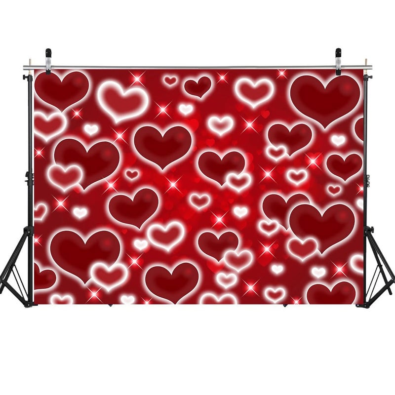 CINRAY Red Heart Photo Backdrop 7x5FT Valentines Decorations Early 2000s Background for Photography 90s Women Happy Birthday Banner Old School Valentines Selfile Wall Decor - Image 2