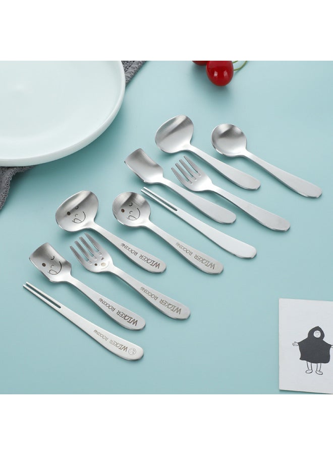 304 Stainless Steel Children Spoon Kindergarten Cartoon Tableware Baby Food Supplement Spoon Cute Feeding Spoon Fork-Specifications:Panda-four-tine Fork - Image 2